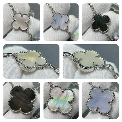 [Luxora]CLOVER 16 MOTIF CHALCEDONY MOP SILVER NECKLACE