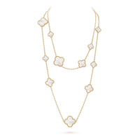 [Luxora]CLOVER 16 MOTIF WHITE MOP GOLD NECKLACE