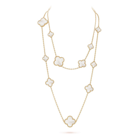 [Luxora]CLOVER 16 MOTIF WHITE MOP GOLD NECKLACE