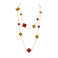 [Luxora]CLOVER 16 MOTIF CARNELIAN TIGER EYE ROSE GOLD NECKLACE