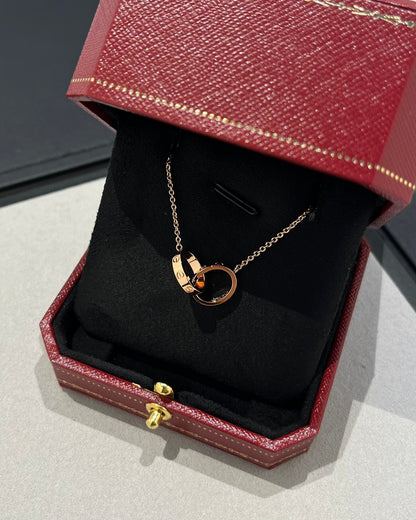 [Luxora]LOVE NECKLACE DOUBLE RING PINK GOLD