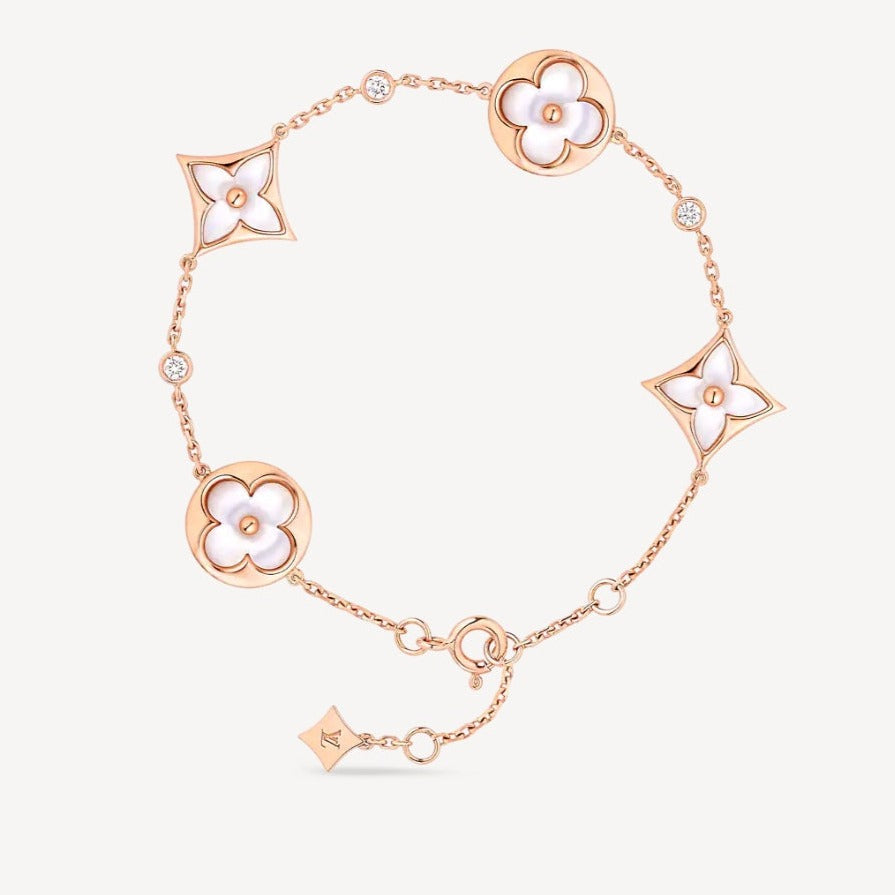[Luxora]STAR AND SUN 4 MOTIF WHITE MOP PINK GOLD BRACELET