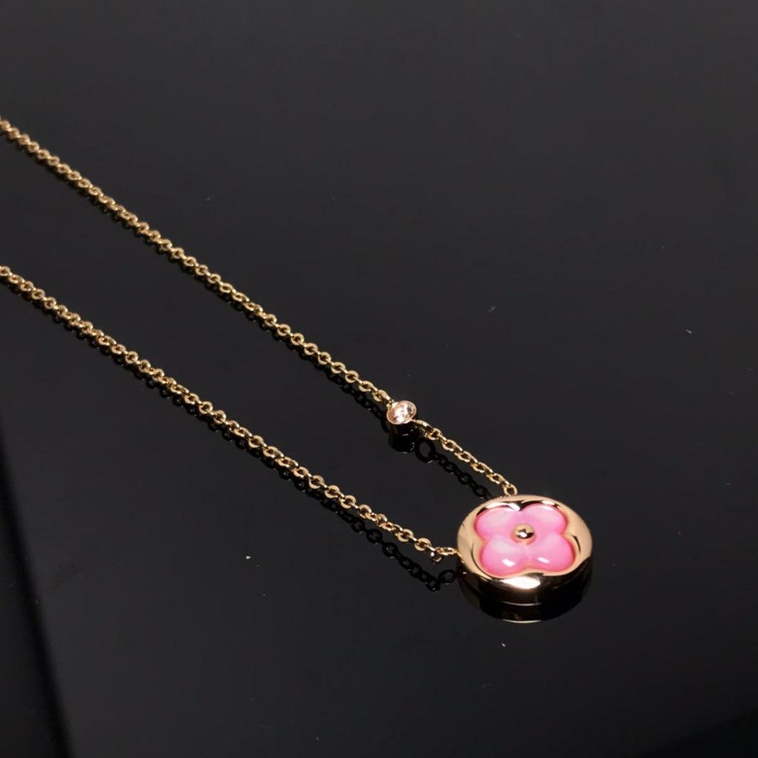 [Luxora]COLOR BLOSSOM PINK MOP SUN GOLD NECKLACE