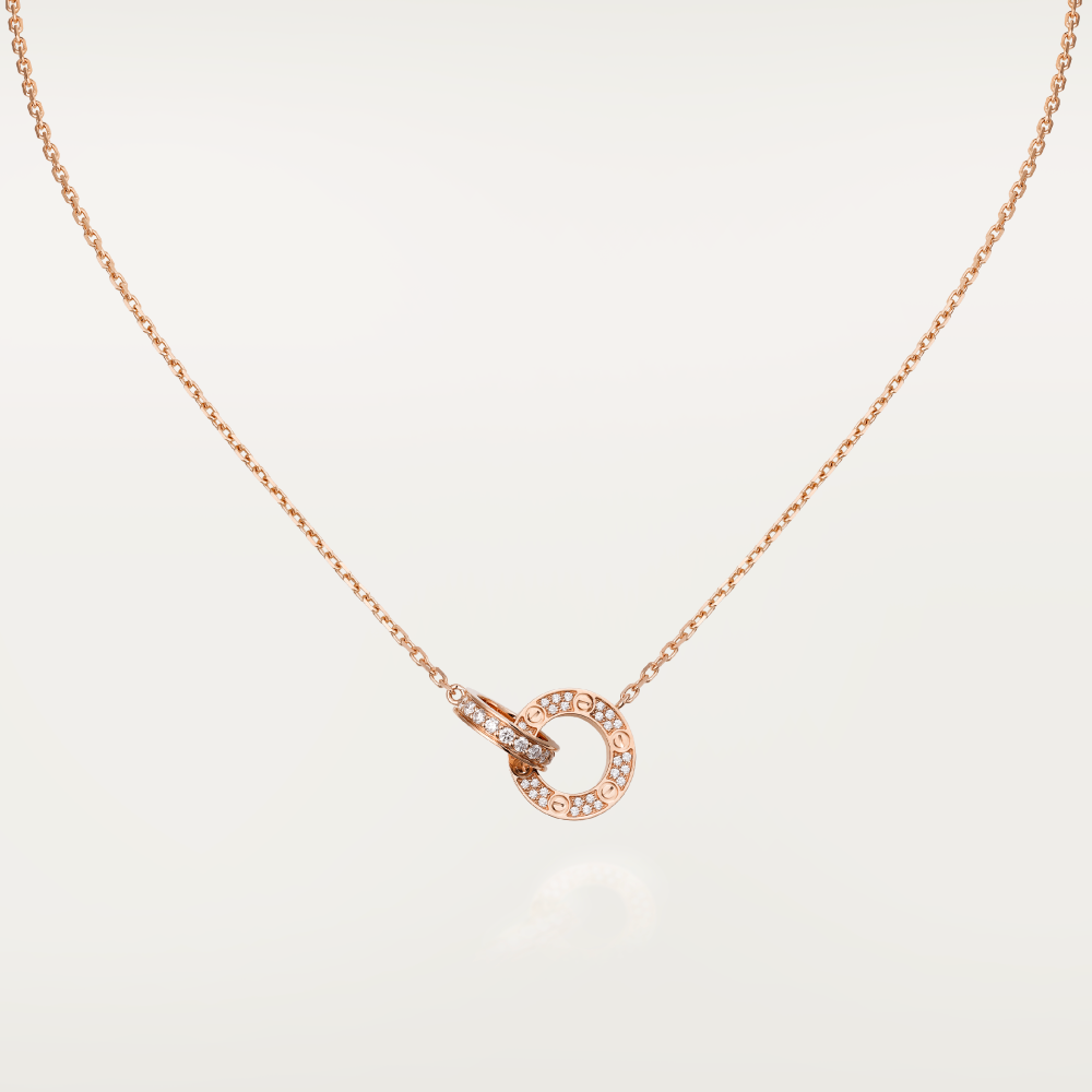 [Luxora]LOVE 7.6MM NECKLACE ROSE GOLD AND SILVER  FULL DIAMOND