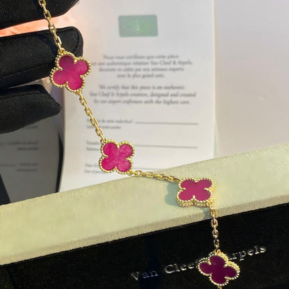 [Loxura]NEW CLOVER 5 MOTIFS PINK ENAMEL BRACELET