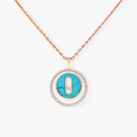 [LUXE]LUCKY MOVE 1 DIAMOND TURQUOISE PINK GOLD DIAMOND NECKLACE