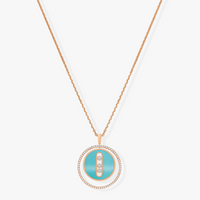 [LUXE]LUCKY MOVE 3 DIAMONDS TURQUOISE PINK GOLD DIAMOND NECKLACE