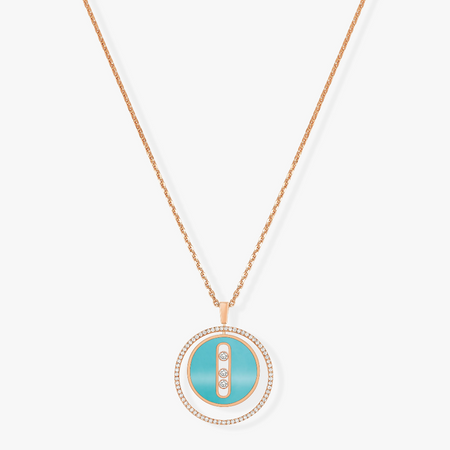 [LUXE]LUCKY MOVE 3 DIAMONDS TURQUOISE PINK GOLD DIAMOND NECKLACE