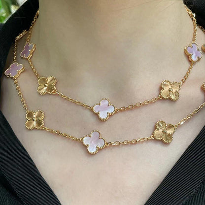[Luxora]CLOVER 20 MOTIFS LASER PINK MOP NECKLACE