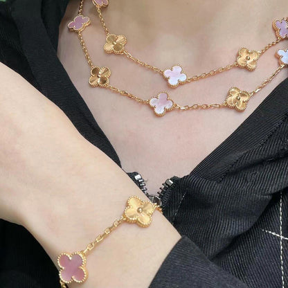 [Luxora]CLOVER 20 MOTIFS LASER PINK MOP NECKLACE