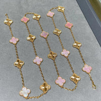 [Luxora]CLOVER 20 MOTIFS LASER PINK MOP NECKLACE