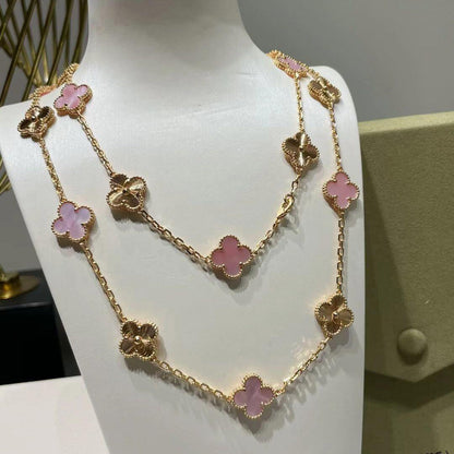 [Luxora]CLOVER 20 MOTIFS LASER PINK MOP NECKLACE