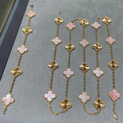 [Luxora]CLOVER 20 MOTIFS LASER PINK MOP NECKLACE