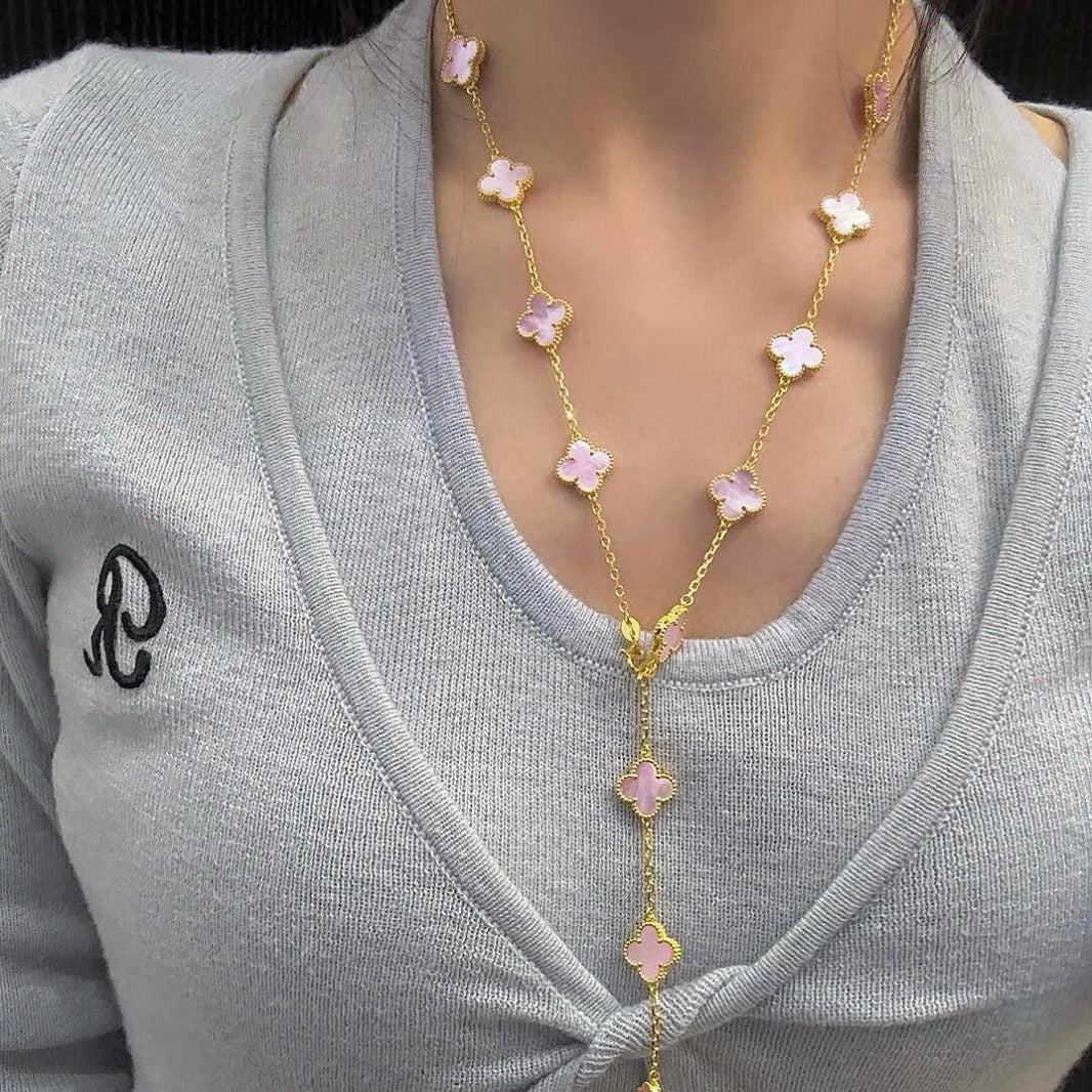 [Luxora]CLOVER 20 MOTIFS PINK MOP NECKLACE