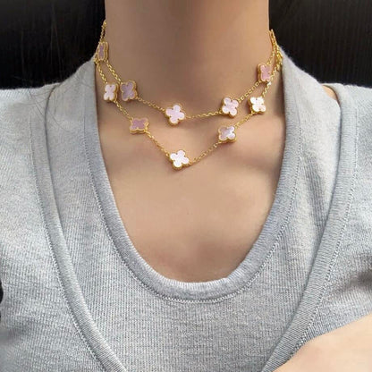 [Luxora]CLOVER 20 MOTIFS PINK MOP NECKLACE