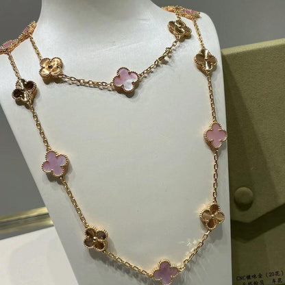 [Luxora]CLOVER 20 MOTIFS LASER PINK MOP NECKLACE
