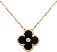 [Luxora]CLOVER 15MM DIAMOND ONYX NECKLACE