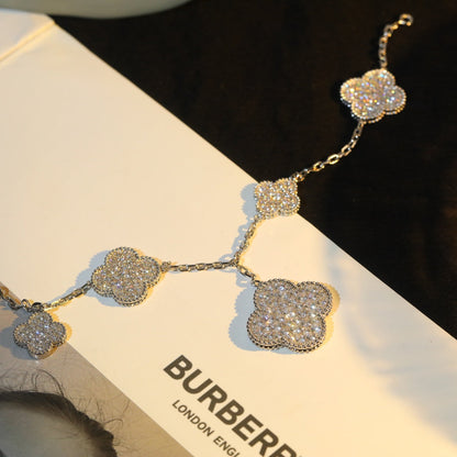 [Luxora]CLOVER BRACELET 5 MOTIF SILVER DIAMOND PAVED