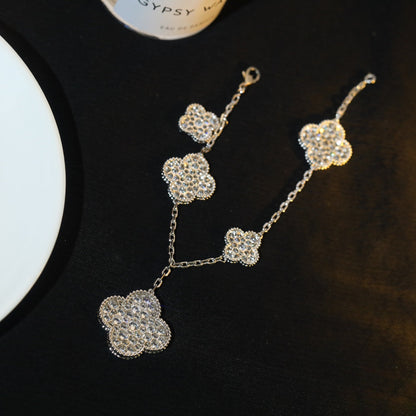[Luxora]CLOVER BRACELET 5 MOTIF SILVER DIAMOND PAVED