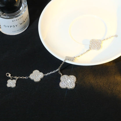 [Luxora]CLOVER BRACELET 5 MOTIF SILVER DIAMOND PAVED