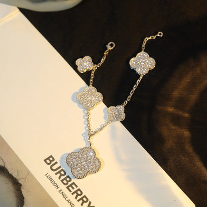[Luxora]CLOVER BRACELET 5 MOTIF SILVER DIAMOND PAVED