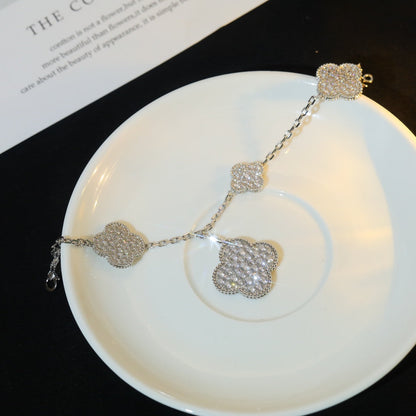 [Luxora]CLOVER BRACELET 5 MOTIF SILVER DIAMOND PAVED