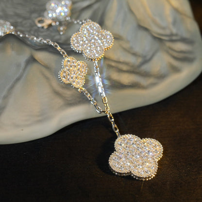 [Luxora]CLOVER BRACELET 5 MOTIF SILVER DIAMOND PAVED