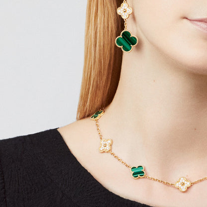 [Luxora]CLOVER 10 MOTIFS MALACHITE DIAMOND NECKLACE
