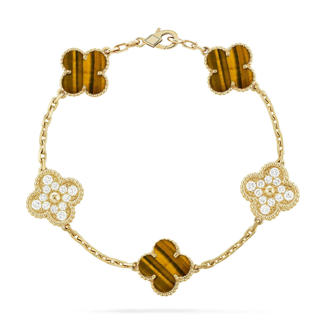 [Luxora] CLOVER 5 MOTIFS TIGER EYE BRACELET COLLECTION