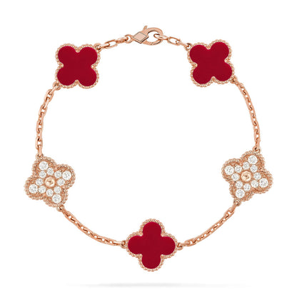 [Luxora] CLOVER 5 MOTIF RED CORNELIAN BRACELET COLLECTION