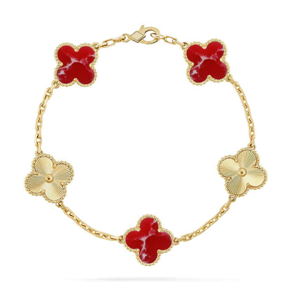 [Luxora]CLOVER 5 MOTIF RED PATTERN BRACELET COLLECTION