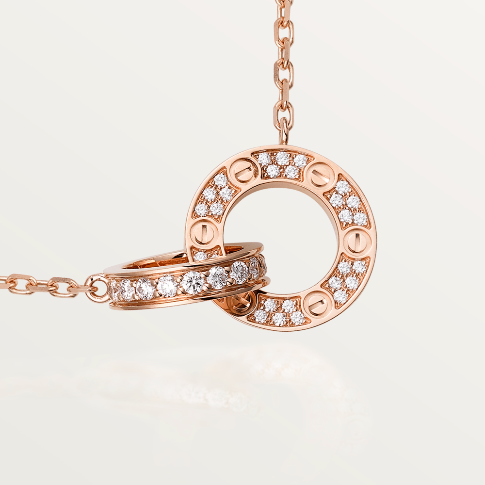 [Luxora]LOVE 7.6MM NECKLACE ROSE GOLD AND SILVER  FULL DIAMOND