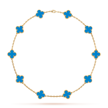 [Luxora]CLOVER 10 MOTIFS BLUE AGATE NECKLACE