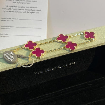 [Loxura]NEW CLOVER 5 MOTIFS PINK ENAMEL BRACELET