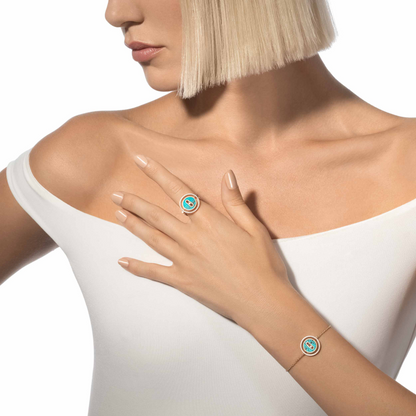 [LUXE]LUCKY MOVE TURQUOISE PINK GOLD DIAMOND BRACELET