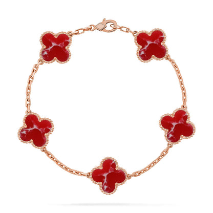 [Luxora]CLOVER 5 MOTIF RED PATTERN BRACELET COLLECTION