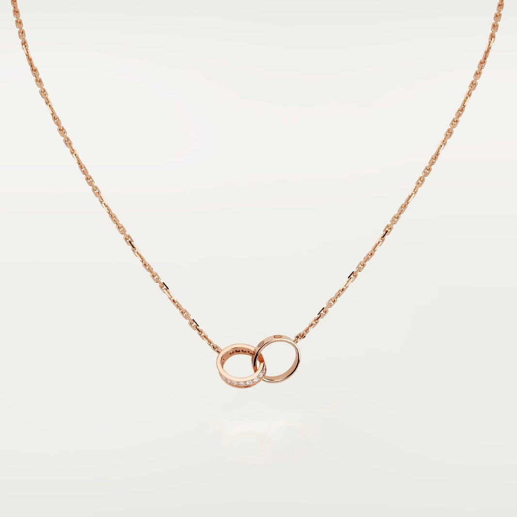 [Luxora]LOVE DOUBLE RING HALF DIAMOND NECKLACE