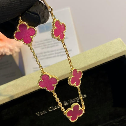 [Loxura]NEW CLOVER 5 MOTIFS PINK ENAMEL BRACELET