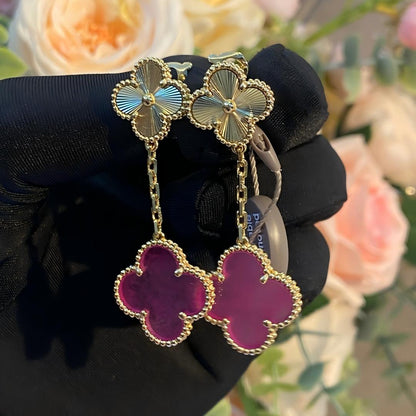[Loxura]NEW CLOVER 2 MOTIF PINK ENAMEL EARRINGS