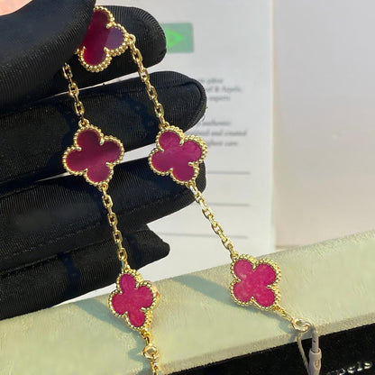 [Loxura]NEW CLOVER 5 MOTIFS PINK ENAMEL BRACELET