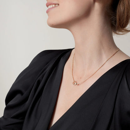 [Luxora]LOVE DOUBLE RING HALF DIAMOND NECKLACE