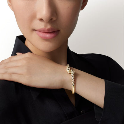 [Luxora]PANTHERE DOUBLE HEADED HALF DIAMOND OPEN BRACELET