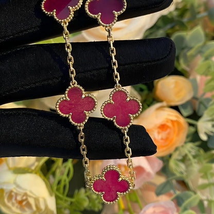 [Loxura]NEW CLOVER 5 MOTIFS PINK ENAMEL BRACELET