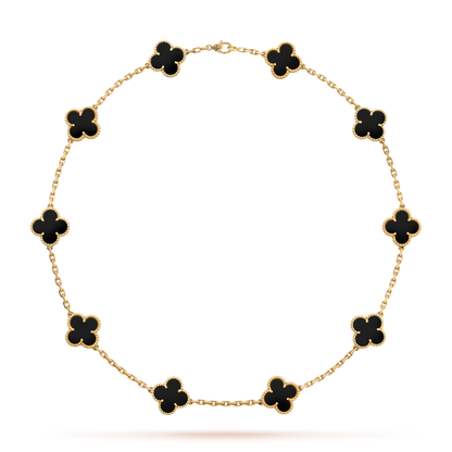 [Luxora]CLOVER 10 MOTIFS ONYX NECKLACE