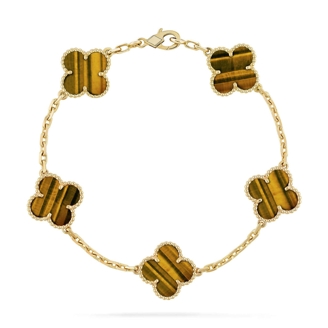 [Luxora] CLOVER 5 MOTIFS TIGER EYE BRACELET COLLECTION