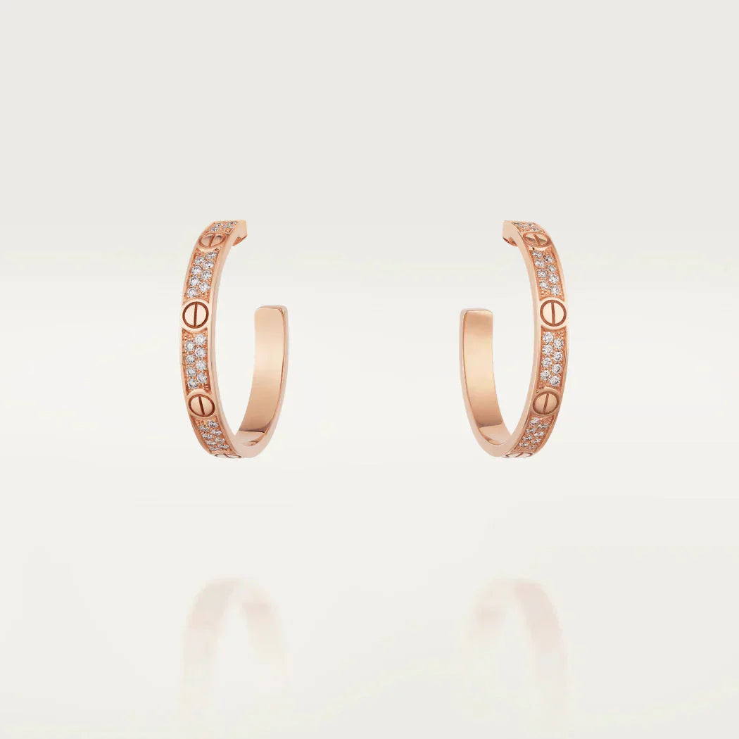 [Luxora]LOVE DIAMOND PINK GOLD HOOP EARRINGS