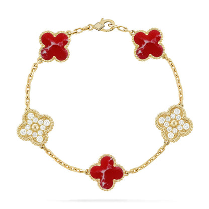 [Luxora]CLOVER 5 MOTIF RED PATTERN BRACELET COLLECTION