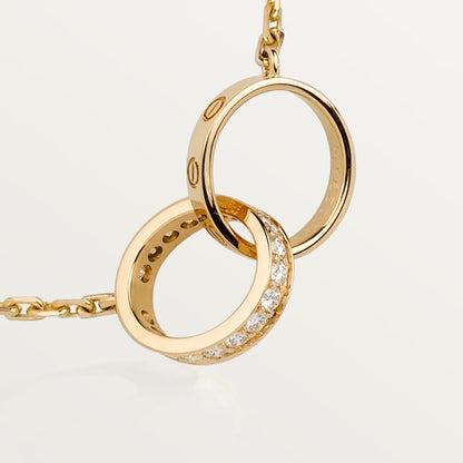 [Luxora]LOVE DOUBLE RING HALF DIAMOND NECKLACE