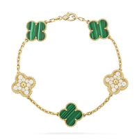 [Luxora]CLOVER  5 MOTIF MALACHITE DIAMOND BRACELET