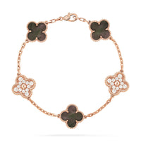 [Luxora]CLOVER 5 MOTIFS DARK MOP AND DIAMONDS PINK GOLD BRACELET
